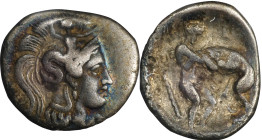 ITALY. Calabria. Tarentum. AR Diobol, ca. 380-325 B.C. NGC VF.
HGC-1, 833; HN Italy-914. Obverse: Head of Athena right, wearing crested Attic helmet ...