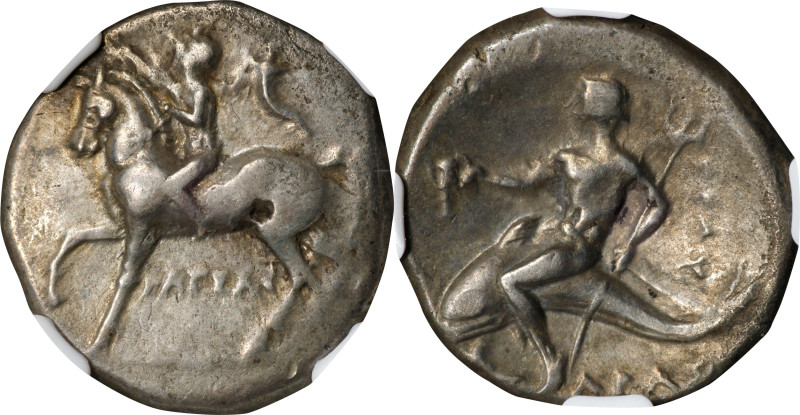 ITALY. Calabria. Tarentum. AR Didrachm (Nomos) (6.31 gms), ca. 280-272 B.C. NGC ...