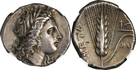 ITALY. Lucania. Metapontion. AR Stater (Nomos) (7.74 gms), ca. 330-290 B.C. NGC Ch EF, Strike: 4/5 Surface: 2/5. Smoothing.
HGC-1, 1063; HN Italy-158...