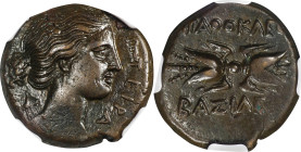 SICILY. Syracuse. Agathokles, 317-289 B.C. AE Litra, ca. 295-289 B.C. NGC EF.
HGC-2, 1537; SNG ANS-708. Obverse: Draped bust of Artemis Soteira right...