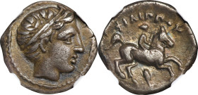 MACEDON. Kingdom of Macedon. Philip II, 359-336 B.C. AR 1/5 Tetradrachm, Amphipolis Mint, ca. 323/2-316/5 B.C. NGC Ch VF.
SNG Lockett-1418 (this coin...