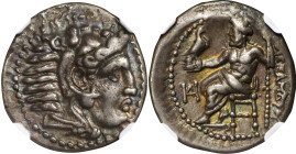 MACEDON. Kingdom of Macedon. Alexander III (the Great), 336-323 B.C. AR Drachm, Miletos Mint, ca. 325-323 B.C. NGC Ch VF.
HGC-3.1, 914d; Pr-2090. Str...