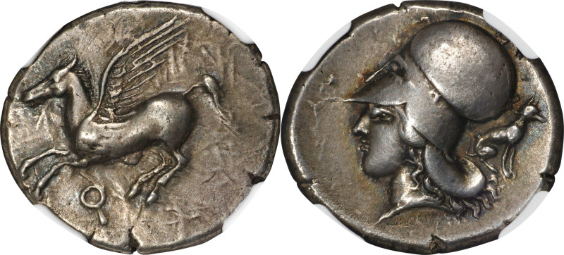 CORINTHIA. Corinth. AR Stater (8.53 gms), ca. 405-345 B.C. NGC Ch VF, Strike: 5/...