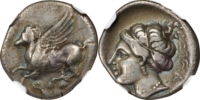 CORINTHIA. Corinth. AR Drachm, ca. 345-307 B.C. NGC VF. Edge Scuff, Die Shit.
H...