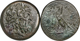 PTOLEMAIC EGYPT. Ptolemy IV Philopator, 221-205 B.C. AE Drachm, Alexandreia Mint. ca. 219-205/4 B.C. NGC EF.
Svor-1125; SNG Cop-199. Diameter: 40mm. ...