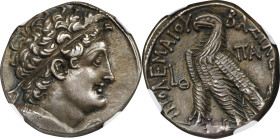 PTOLEMAIC EGYPT. Ptolemy IX Soter II & Cleopatra III, 116-107 B.C. AR Tetradrachm (14.10 gms), Alexandreia Mint, Dated RY 9 (109/8 B.C.). NGC EF*, Str...