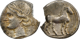 ZEUGITANA. Carthage. Second Punic War. AR 1/4 Shekel, Italian Mint, ca. 216-211 B.C. NGC AU. Edge Chip.
MAA-78; SNG Cop-335; Jenkins & Lewis pl. 28, ...
