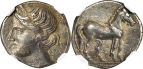 ZEUGITANA. Carthage. Second Punic War. AR 1/4 Shekel, Italian Mint, ca. 216-211 B.C. NGC EF.
MAA-78; SNG Cop-335; Jenkins & Lewis pl. 28, 4-6. Obvers...