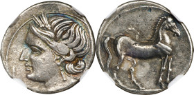 ZEUGITANA. Carthage. Second Punic War. AR 1/4 Shekel, Italian Mint, ca. 216-211 B.C. NGC Ch VF. Die Shift.
MAA-78; SNG Cop-335; Jenkins & Lewis pl. 2...