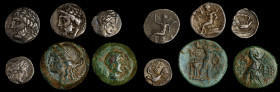 MIXED LOTS. Peloponnesos. Sextet of Mixed Issues (6 Pieces), ca. 4th-1st centuries B.C. Average Grade: VERY FINE.
An interesting group of AR and AE d...