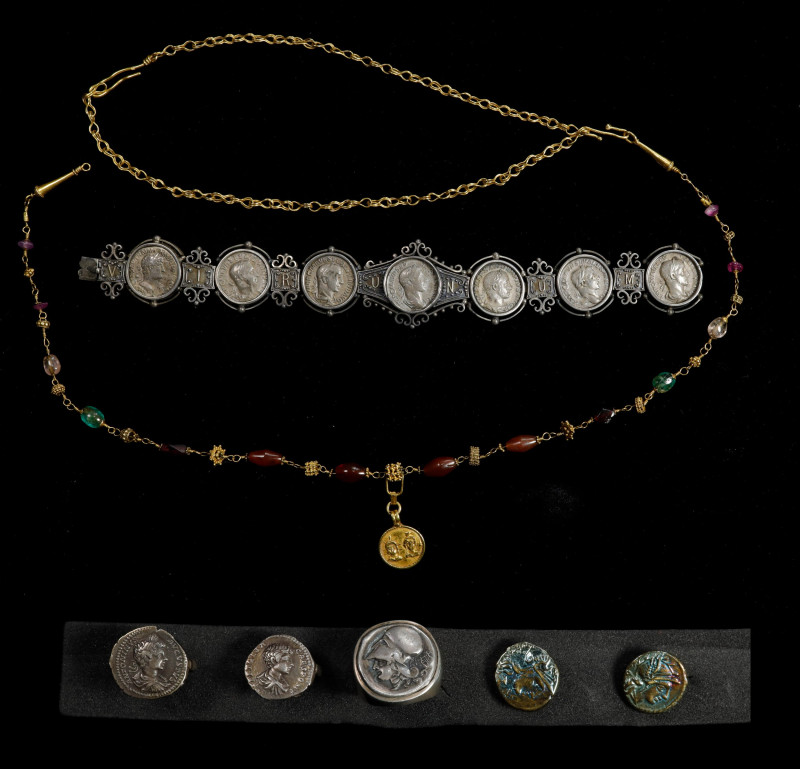 MIXED LOTS. Group of Ancient Coin Jewelry (8 Pieces).
A mixture of various item...