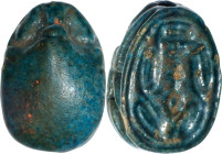 Egyptian Steatite Scarab. Middle Kingdom - Second Intermediate Period, 13th-16th Dynasty, ca. 1773-1550 B.C. 0.89 gms. VERY FINE.
Diameter: 14mm. Wit...