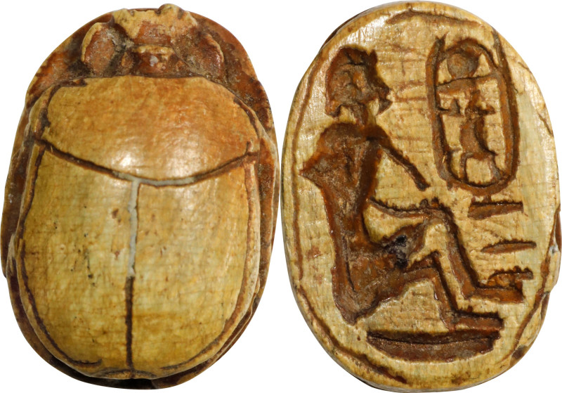 Egyptian Steatite Scarab. New Kingdom, ca. 1550-1069 B.C. 1.82 gms. VERY FINE.
...