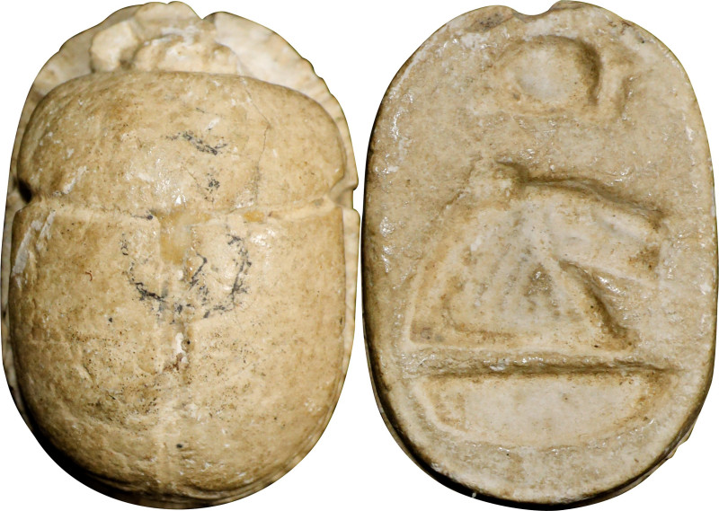 Egyptian White Steatite Scarab. New Kingdom, ca. 1550-1069 B.C. 0.87 gms. FINE....