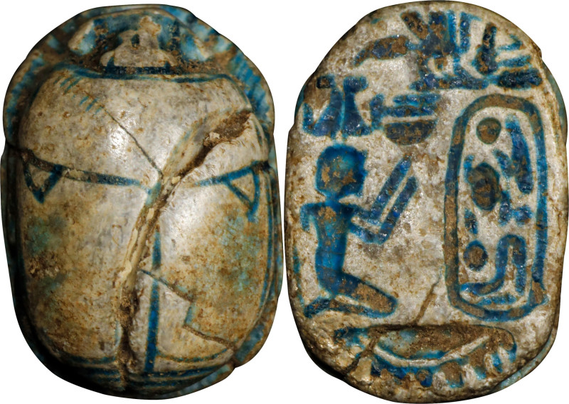 Egyptian Steatite Scarab. New Kingdom, ca. 1550-1069 B.C. 1.49 gms. FINE.
Diame...