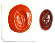 Roman Dark Red Carnelian intaglio. ca. 1st Century B.C. - 1st Century A.D. 0.60 gms. VERY FINE.
Dimensions: 12 x 7mm. Incised with a figure of Mercur...