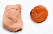 Sassanian Reddish Orange Carnelian Intaglio. ca. 5th Century A.D. 0.29 gms. VERY FINE.
Dimensions: 9 x 8mm. Incised with the design of a long-beaked ...