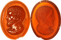 Neo-classical Orange Carnelian Cameo. ca. 16th-18th Century A.D. 2.14 gms. EXTREMELY FINE.
Cf. an agate cameo in the Capitoline Museums, inv. B37b. D...