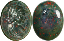 Neo-classical Red Speckled Dark Green Hematite Intaglio. ca. 18th Century A.D. 0.62 gms. ABOUT UNCIRCULATED.
Dimensions: 15 x 12mm. Incised with the ...