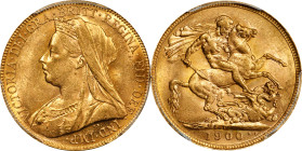 AUSTRALIA. Sovereign, 1900-P. Perth Mint. Victoria. PCGS MS-62.
S-3876; Fr-25; KM-13. An alluring and nearly-Choice example, this elegant Sovereign e...