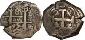 BOLIVIA. Cob 8 Reales, 1753-P Q. Potosi Mint. Ferdinand VI. PCGS VF-35.
KM-40; Cal-524. Weight: 26.54 gms. Quite evenly handled, with some deeper ton...