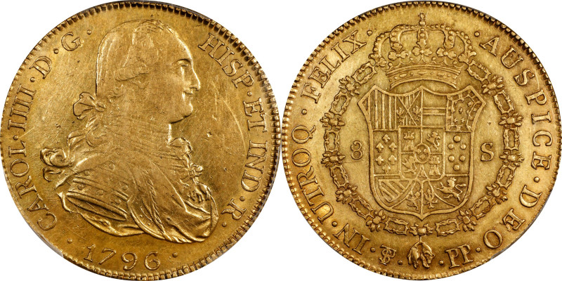 BOLIVIA. 8 Escudos, 1796-PTS PP. Potosi Mint. Charles IV. PCGS Genuine--Cleaned,...