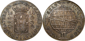BRAZIL. 960 Reis, 1814-R. Rio de Janeiro Mint. Joao as Prince Regent. PCGS AU-58.
KM-307.3. On the cusp of Mint State status, this deeply toned speci...
