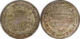 BRAZIL. 640 Reis, 1809-B. Bahia Mint. Joao as Prince Regent. PCGS AU-53.
KM-256.1. Quite attractively toned and evenly handled, and a wholesome survi...