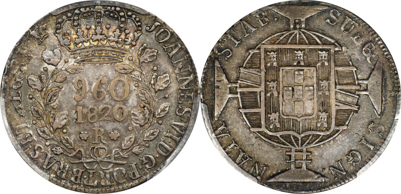 BRAZIL. 960 Reis, 1820-R. Rio de Janeiro Mint. Joao VI. PCGS AU-58.
KM-326.1. Q...