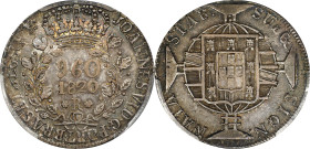 BRAZIL. 960 Reis, 1820-R. Rio de Janeiro Mint. Joao VI. PCGS AU-58.
KM-326.1. Quite deeply toned and exhibiting only a light degree of handling upon ...