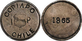 CHILE. Copiapo. Peso Restrike, "1865" (ca. 1909). PCGS EF-40.
KM-4. A restrike of siege coinage, issued during the Blockade of Puerto de Caldera. Ple...