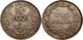COLOMBIA. 10 Reales, 1849/8. Bogota Mint. PCGS EF-45.
KM-107; Restrepo-196.4. Overdate variety. Quite wholesome and attractively toned, with only a f...