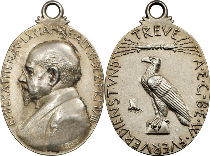 GERMANY. Empire. 70th Birthday of Emil Rathenau Silver Medal, 1908. ABOUT UNCIRC...
