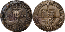 GREAT BRITAIN. 6 Pence, ND (1551-53). London Mint; mm: tun. Edward VI. PCGS Genuine--Damage, VF Details.
S-2483; N-1938. Obverse: Crowned and mantled...