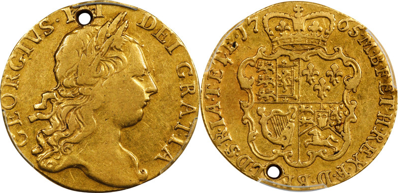 GREAT BRITAIN. Guinea, 1765. London Mint. George III. PCGS Genuine--Holed, VF De...