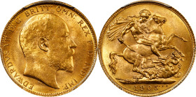 GREAT BRITAIN. Sovereign, 1905. London Mint. Edward VII. PCGS MS-63.
S-3969; Fr-400; KM-805. Exceedingly Choice and elegant, this gold issue radiates...