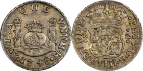 MEXICO. 2 Reales, 1746-Mo M. Mexico City Mint. Philip V. PCGS AU-55.
KM-85; Cal-836. An enticing minor, this lightly handled specimen sports an allur...
