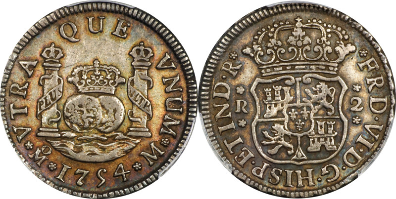 MEXICO. 2 Reales, 1754-Mo M. Mexico City Mint. Ferdinand VI. PCGS AU-50.
KM-86....