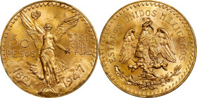 MEXICO. 50 Pesos, 1947. Mexico City Mint. PCGS MS-65.
Fr-172; KM-481. AGW: 1.2057 oz. Bright and flashy, this dazzling Gem presents tremendous appeal...