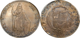 PERU. 8 Reales, 1842-LM MB. Lima Mint. PCGS AU-55.
KM-142.10. Despite some minor striking weakness, this deeply toned example is largely without hand...