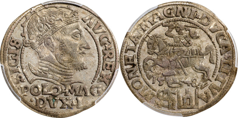 POLAND. Lithuania. Grossus, 1548. Vilnius Mint. Sigismund II Augustus. PCGS AU-5...