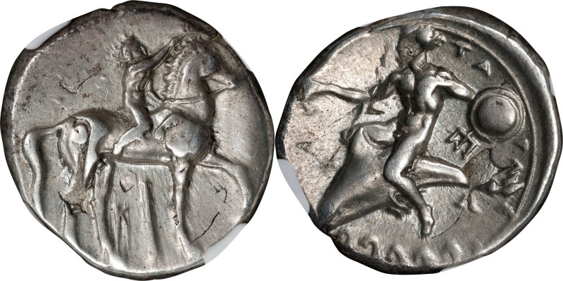 ITALY. Calabria. Tarentum. AR Didrachm (Nomos) (7.83 gms), ca. 344-340 B.C. NGC ...