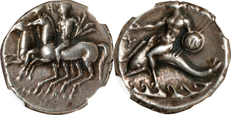 ITALY. Calabria. Tarentum. AR Didrachm (Nomos), ca. 280-272 B.C. NGC EF.
HGC-1,...
