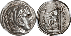MACEDON. Kingdom of Macedon. Alexander III (the Great), 336-323 B.C. AR Tetradrachm, Amphipolis Mint, ca. 307-297 B.C. NGC EF.
Pr-474. Posthumous iss...