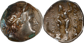 MACEDON. Kingdom of Macedon. Demetrios Poliorcetes, 306-283 B.C. AR Tetradrachm (17.21 gms), Pella Mint, ca. 290-289 B.C. NGC Ch VF, Strike: 5/5 Surfa...