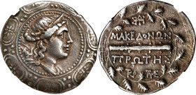 MACEDON. Under the Romans. AR Tetradrachm, Amphipolis Mint, First Meris, ca. 167-149 B.C. NGC VF 20. Edge Bend.
HGC-3.1, 1103. Obverse: Diademed and ...