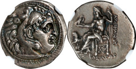 THRACE. Kingdom of Thrace. Lysimachos, 323-281 B.C. AR Drachm, Kolophon Mint, ca. 299/8-297/6 B.C. NGC AU.
HGC-3.2, 1752E; Thompson-127; Pr-L27. Obve...