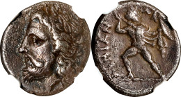 THESSALY. Ainianes. AR Hemidrachm, Hypata Mint, ca. 370-350 B.C. NGC Ch VF.
HGC-4, 38; BCD Thessaly II-27. Obverse: Laureate head of Zeus left; Rever...