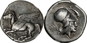 CORINTHIA. Corinth. AR Stater, ca. 405-345 B.C. NGC VF.
HGC-4, 1833; Pegasi-164. Obverse: Pegasos flying left; Reverse: Helmeted head of Athena right...