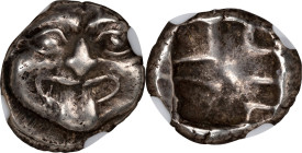 MYSIA. Parion. AR Drachm (3.20 gms). NGC Ch VF, Strike: 4/5 Surface: 5/5.
SNG BN-1350. Obverse: Gorgoneion with protruding tongue; Reverse: Square in...